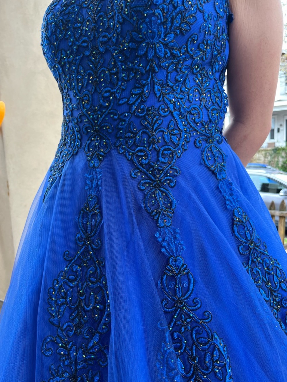 Royal Blue Beaded Tulle Ball Gown - Picture 5 of 11